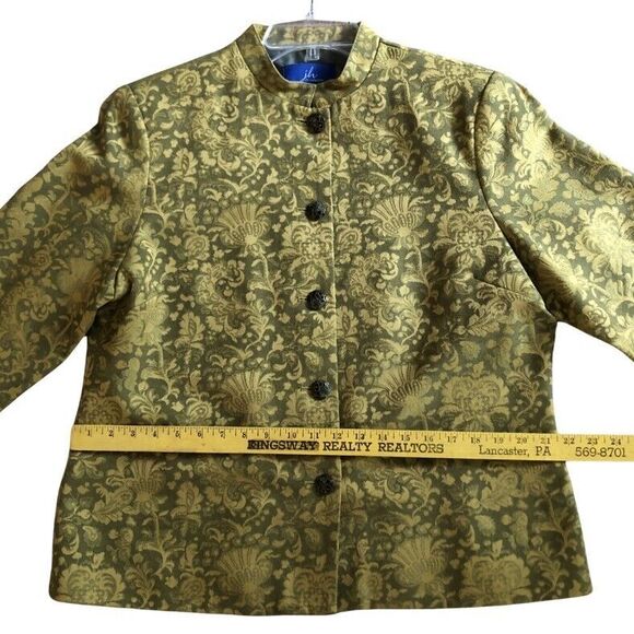 JH Collectible Tapestry Jacket Women Size XL Chartreuse Floral Brocade Mandarin - Picture 9 of 14